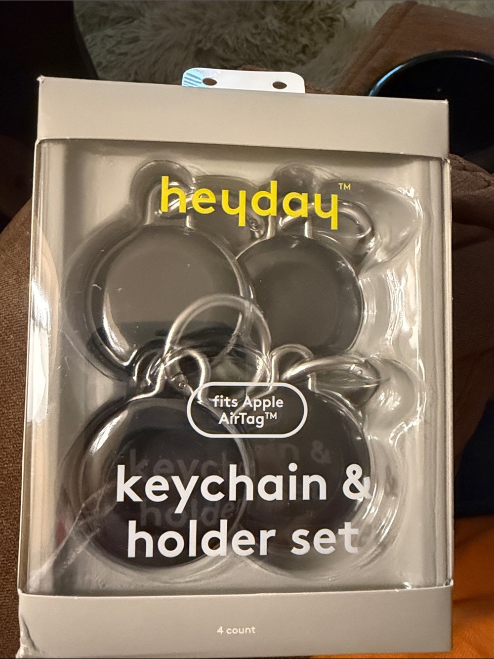 heyday Black Keychain & AirTag Holder Set - 4 Pack (Black)